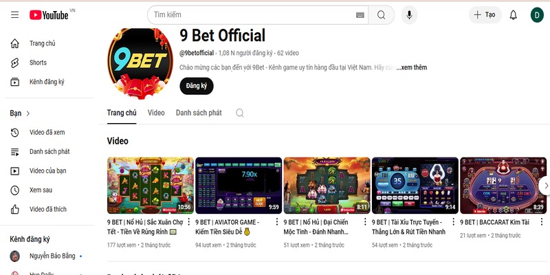 Kênh Youtube cung cấp thông tin từ 9bet